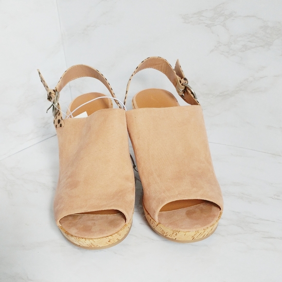 Blush Sasha Microsuede Peep Toe Wedge Pumps - Picture 5 of 7